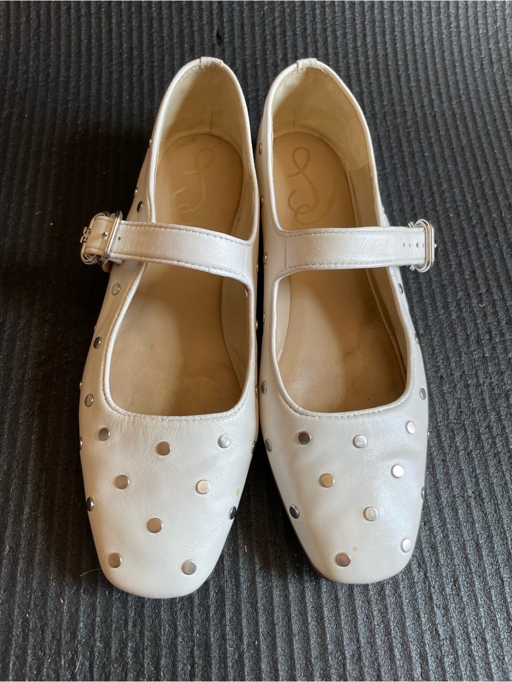 Sam Edelman Michaela Studded Mary Jane ballet Flats White genuine Leather 8